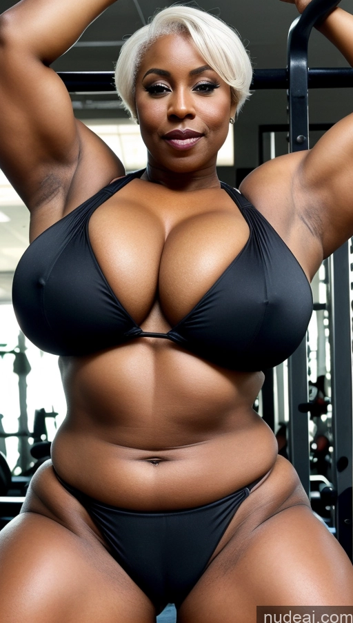 related ai porn images free for Bodybuilder Busty Huge Boobs Beautiful Tattoos Big Ass Thick Big Hips Dark Skin 80s Seductive Black Close-up View Bikini Sexy Face Pixie White Hair Muscular Working Out Illustration Chubby Oiled Body Gym