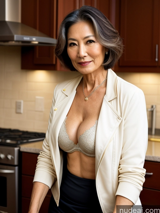 related ai porn images free for Milf Two Perfect Boobs Beautiful Perfect Body 70s Bobcut Japanese Kitchen Bra Jacket Professor Stylish Suit Cleavage Detailed Sexy Face