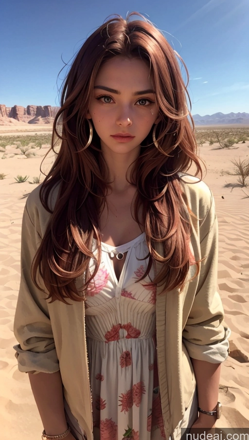 related ai porn images free for Close-up View Long Hair Serious Ginger Sundress Desert Middle Eastern Jacket
