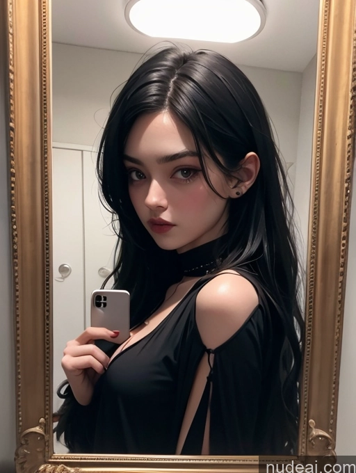 related ai porn images free for Long Hair Black Hair Mirror Selfie 18 White Goth Close-up View