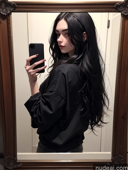 related ai porn images free for Long Hair Black Hair Mirror Selfie 18 White Goth Close-up View