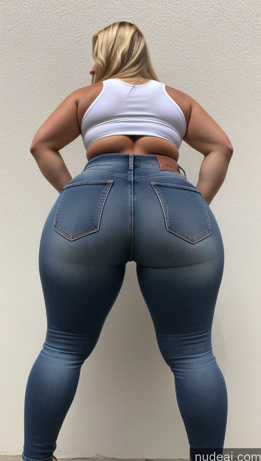 ai nude image of a woman in a white tank top and jeans is standing on a sidewalk pics of Athlete Big Ass Big Hips Jeans Blonde