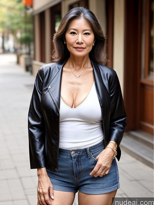 ai nude image of arafed woman in a white tank top and blue denim shorts pics of Milf Perfect Boobs Beautiful Perfect Body 70s Chinese Blouse Casual Jacket Professor Stylish Sweater Cleavage Topless Detailed