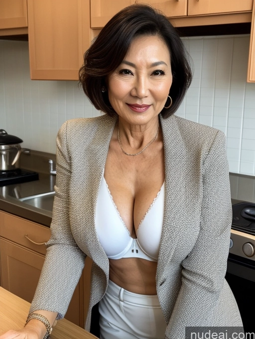 related ai porn images free for Milf Two Perfect Boobs Beautiful Perfect Body 70s Bobcut Japanese Kitchen Bra Jacket Professor Stylish Suit Cleavage Detailed Sexy Face