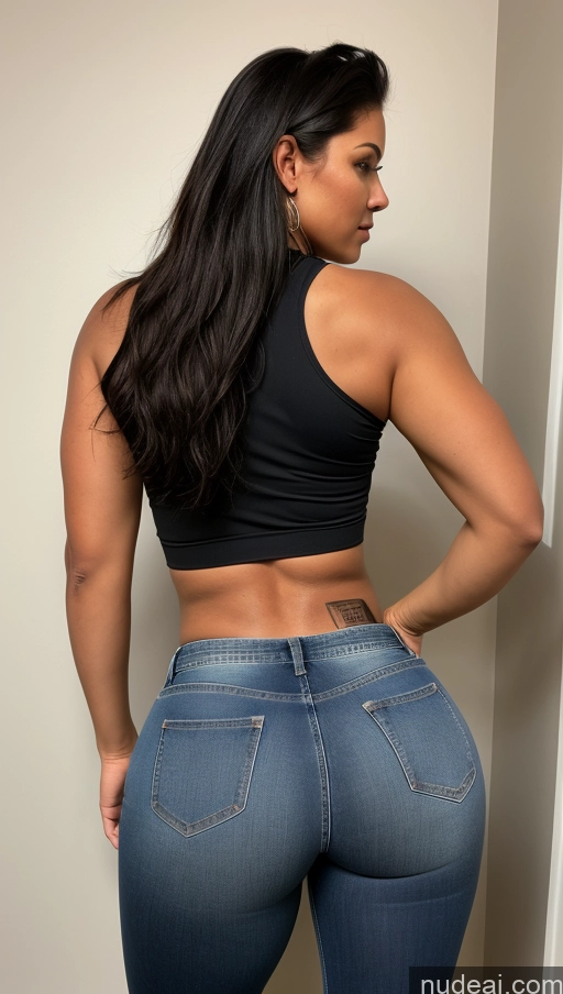 ai nude image of araffed woman in a black top and jeans posing for a picture pics of Athlete Big Ass Big Hips Jeans