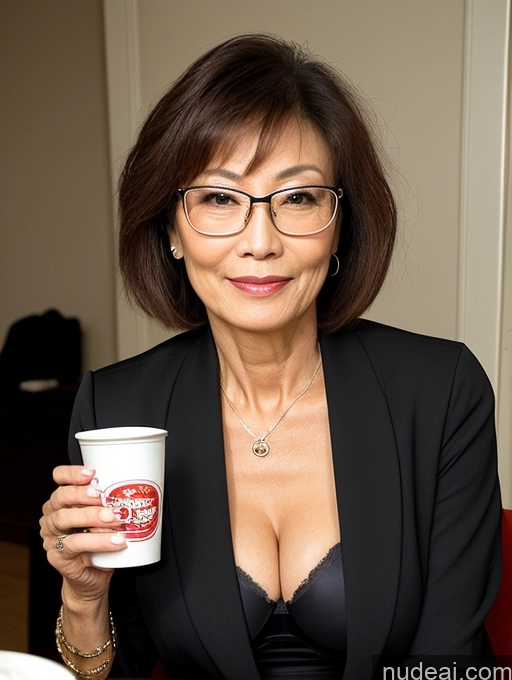 ai nude image of woman in black blazer holding a cup of coffee and smiling pics of Milf Two Perfect Boobs Beautiful Glasses Perfect Body Pubic Hair 60s Seductive Pixie Chinese Party Spreading Legs Nude Bra Casual Jacket Professor Secretary Stylish Suit Detailed Sexy Face