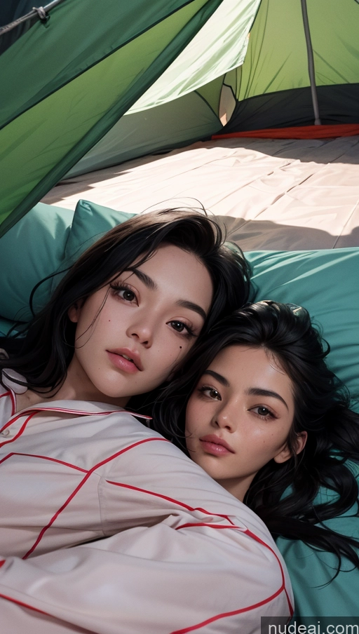 related ai porn images free for Close-up View Dark Lighting On Back Black Hair Tent Asian Long Hair Pajamas