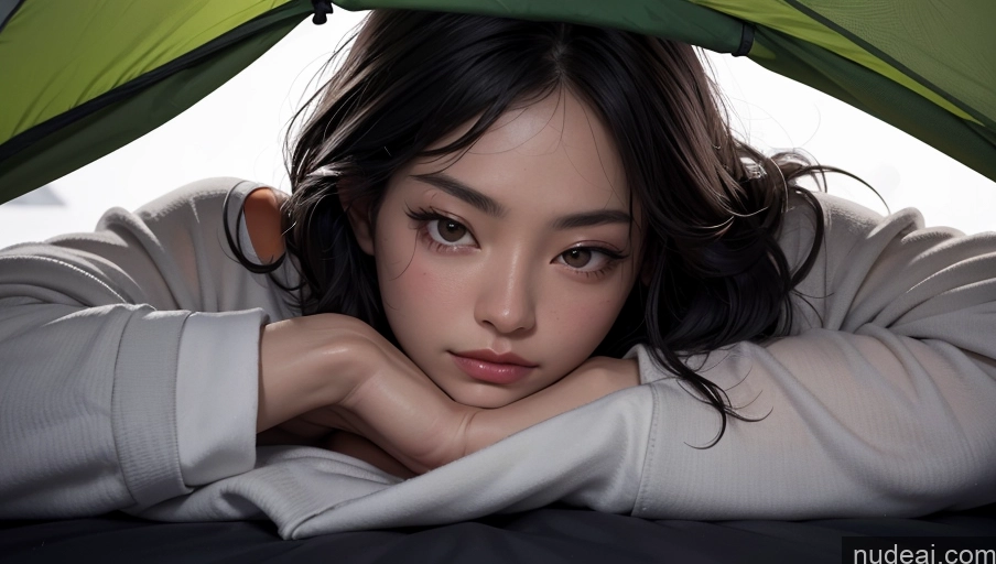 related ai porn images free for Close-up View Dark Lighting On Back Black Hair Tent Asian Long Hair Pajamas