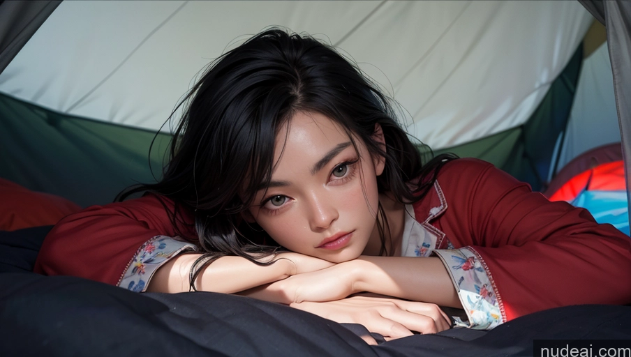 related ai porn images free for Close-up View Dark Lighting On Back Black Hair Tent Asian Long Hair Pajamas