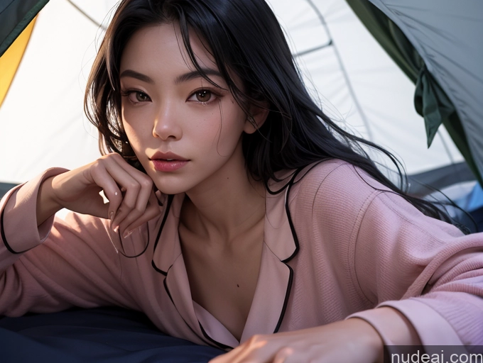 related ai porn images free for Close-up View Dark Lighting On Back Black Hair Tent Asian Long Hair Pajamas