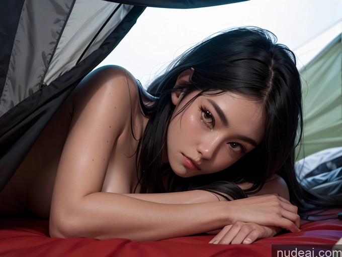 related ai porn images free for Close-up View Dark Lighting On Back Black Hair Tent Asian Long Hair