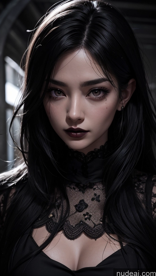 related ai porn images free for Close-up View Dark Lighting Dress Black Hair Goth Long Hair Korean Hell