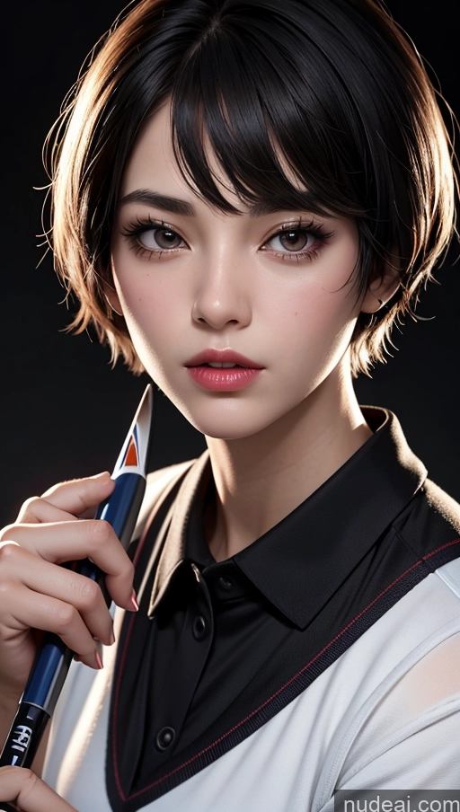 related ai porn images free for Close-up View Dark Lighting Black Hair Korean Golf Short Hair