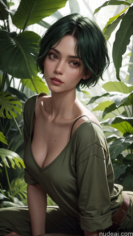 related ai porn images free for Jungle Military Serious Green Hair Plank Short Hair