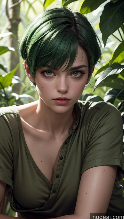 related ai porn images free for Jungle Military Serious Green Hair Plank Short Hair