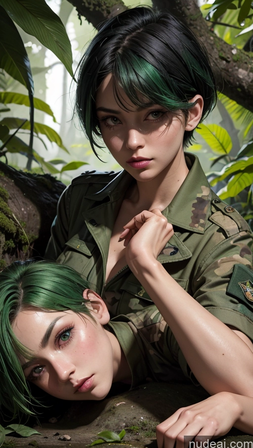 related ai porn images free for Jungle Military Serious Green Hair Plank Short Hair