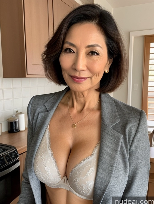 related ai porn images free for Milf Two Perfect Boobs Beautiful Perfect Body 70s Bobcut Japanese Kitchen Bra Jacket Professor Stylish Suit Cleavage Detailed Sexy Face