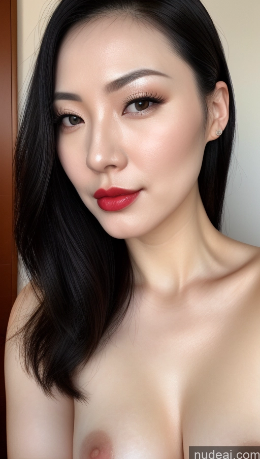 related ai porn images free for Woman One Beautiful Close-up View Detailed 30s Perfect Boobs Slicked Black Hair Chinese Lipstick Fairer Skin