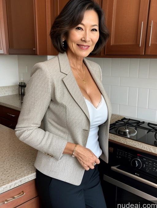 related ai porn images free for Milf Two Perfect Boobs Beautiful Perfect Body 70s Bobcut Japanese Kitchen Bra Jacket Professor Stylish Suit Cleavage Detailed Sexy Face