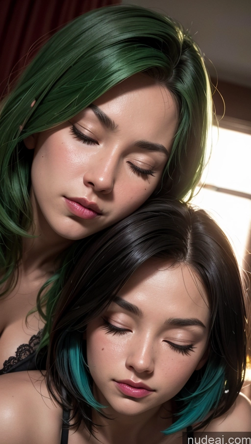 related ai porn images free for Woman + Man Bobcut Bedroom Close-up View Sleeping Push-up Bra Dark Lighting Green Hair Chubby Fat Sad Orgasm