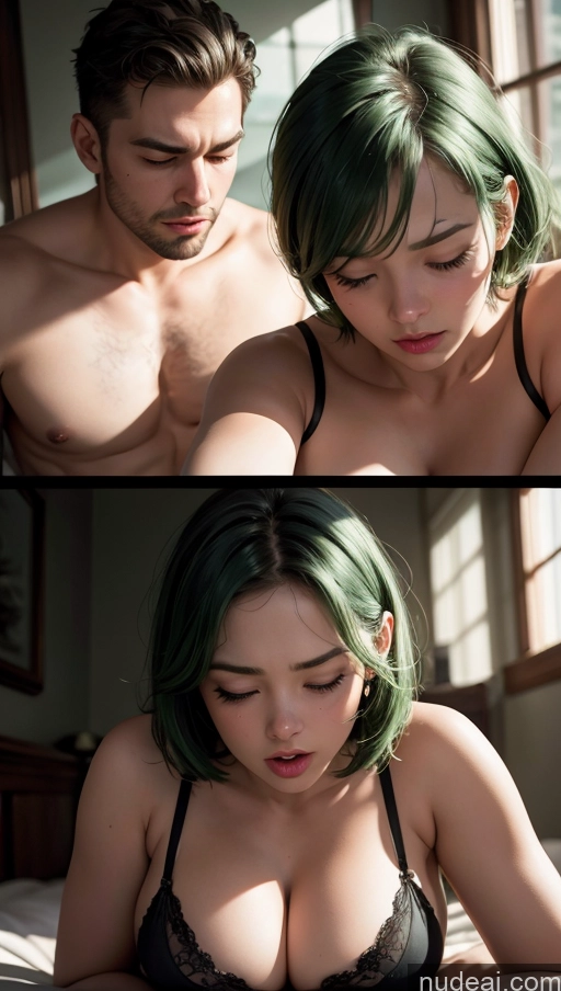 related ai porn images free for Bobcut Bedroom Close-up View Sleeping Push-up Bra Dark Lighting Green Hair Chubby Fat Sad Orgasm Woman + Man
