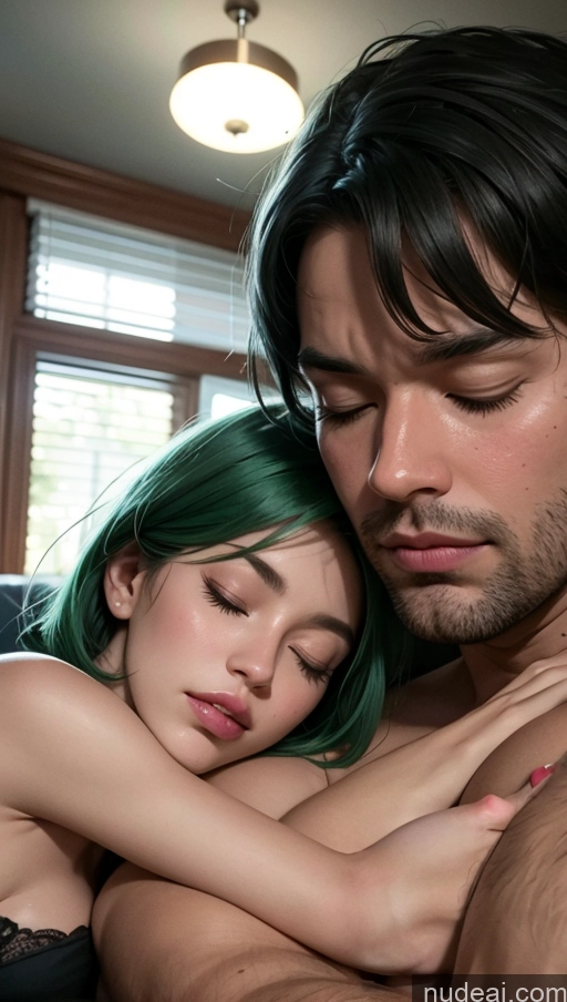 related ai porn images free for Bobcut Bedroom Close-up View Sleeping Push-up Bra Dark Lighting Green Hair Chubby Fat Sad Orgasm Woman + Man
