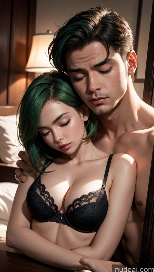 related ai porn images free for Bobcut Bedroom Close-up View Sleeping Push-up Bra Dark Lighting Green Hair Chubby Fat Sad Orgasm Woman + Man