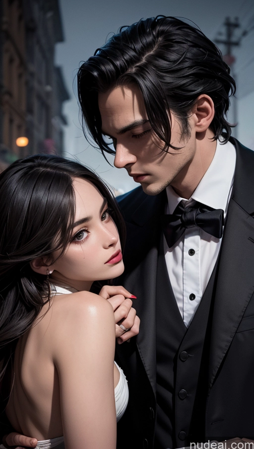 related ai porn images free for Close-up View Woman + Man Street Dark Lighting Tailcoat