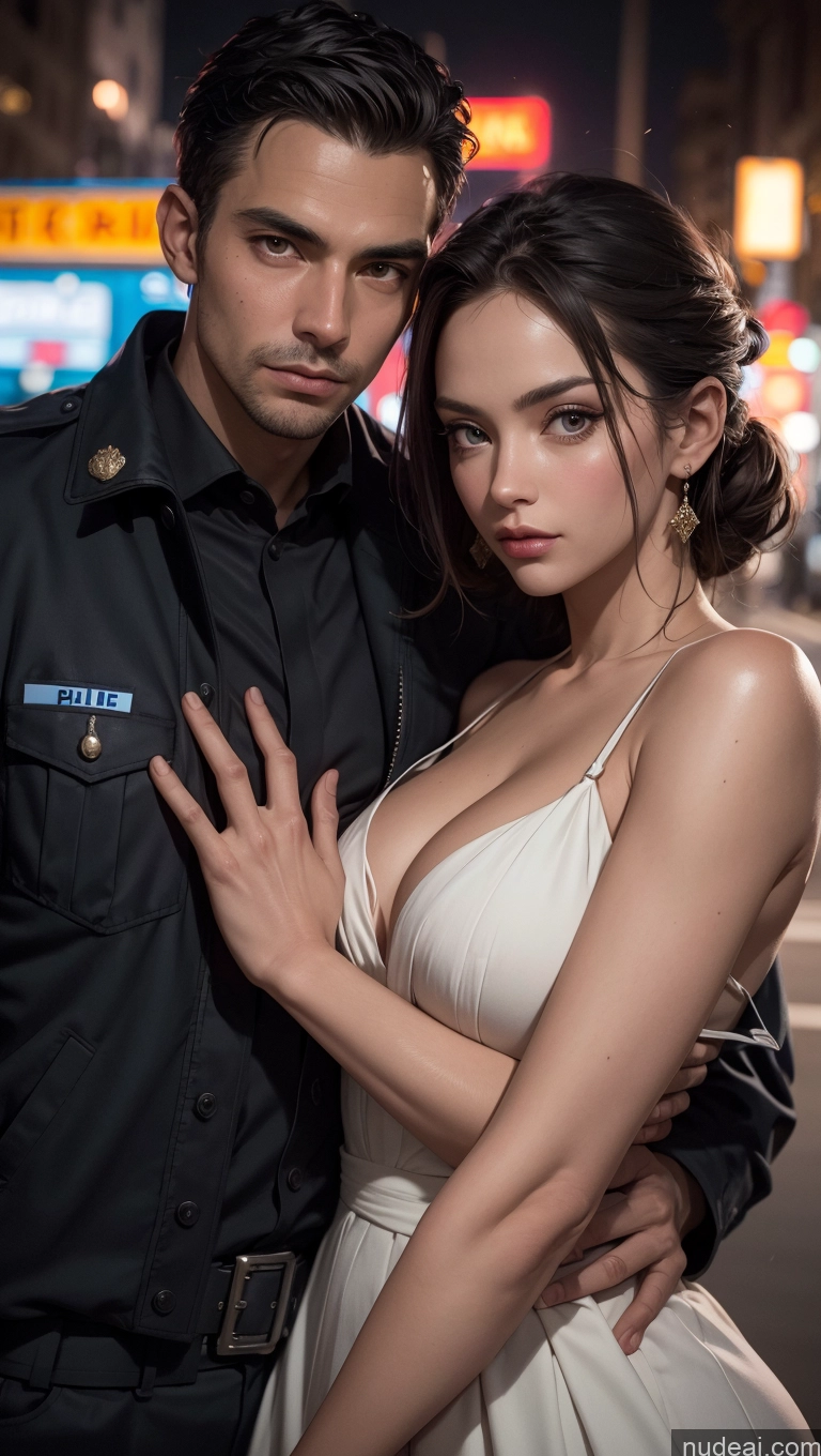 related ai porn images free for Close-up View Woman + Man Street Dark Lighting Police