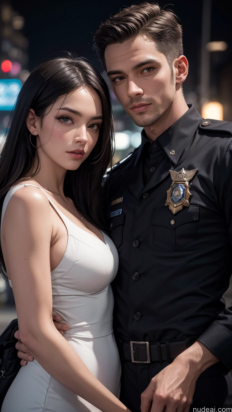 related ai porn images free for Close-up View Woman + Man Street Dark Lighting Police