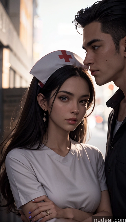 related ai porn images free for Close-up View Woman + Man Street Dark Lighting Nurse