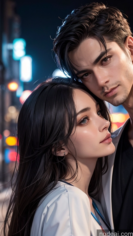 related ai porn images free for Close-up View Woman + Man Street Dark Lighting Nurse