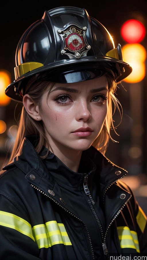 related ai porn images free for Close-up View Street Dark Lighting Sad Firefighter
