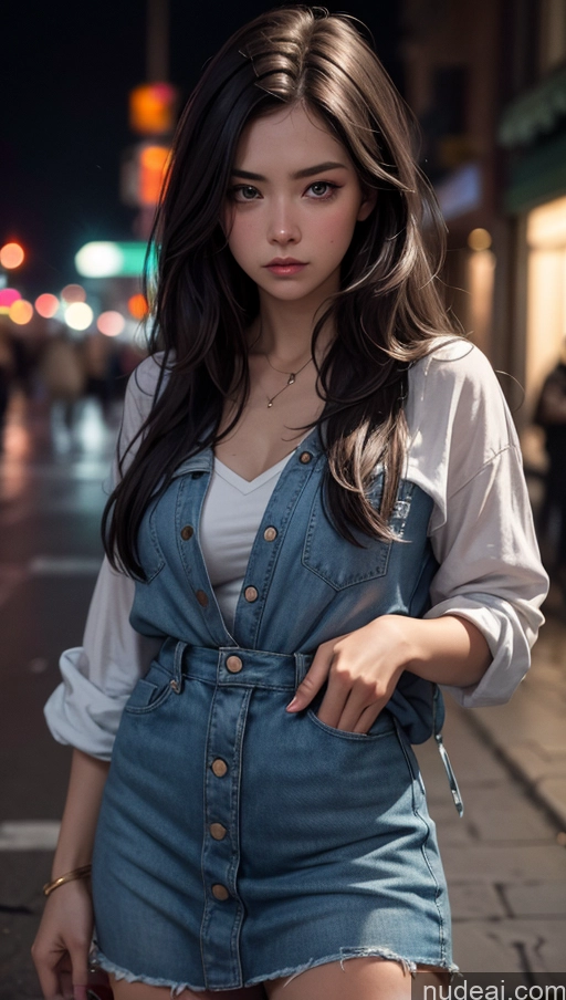 related ai porn images free for Close-up View Street Dark Lighting Sad Dress Long Hair Casual Brunette