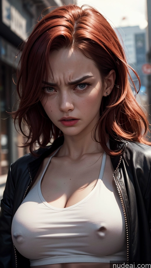 related ai porn images free for Close-up View Street Dark Lighting Ginger Straight Bomber Angry Laughing Tank Top