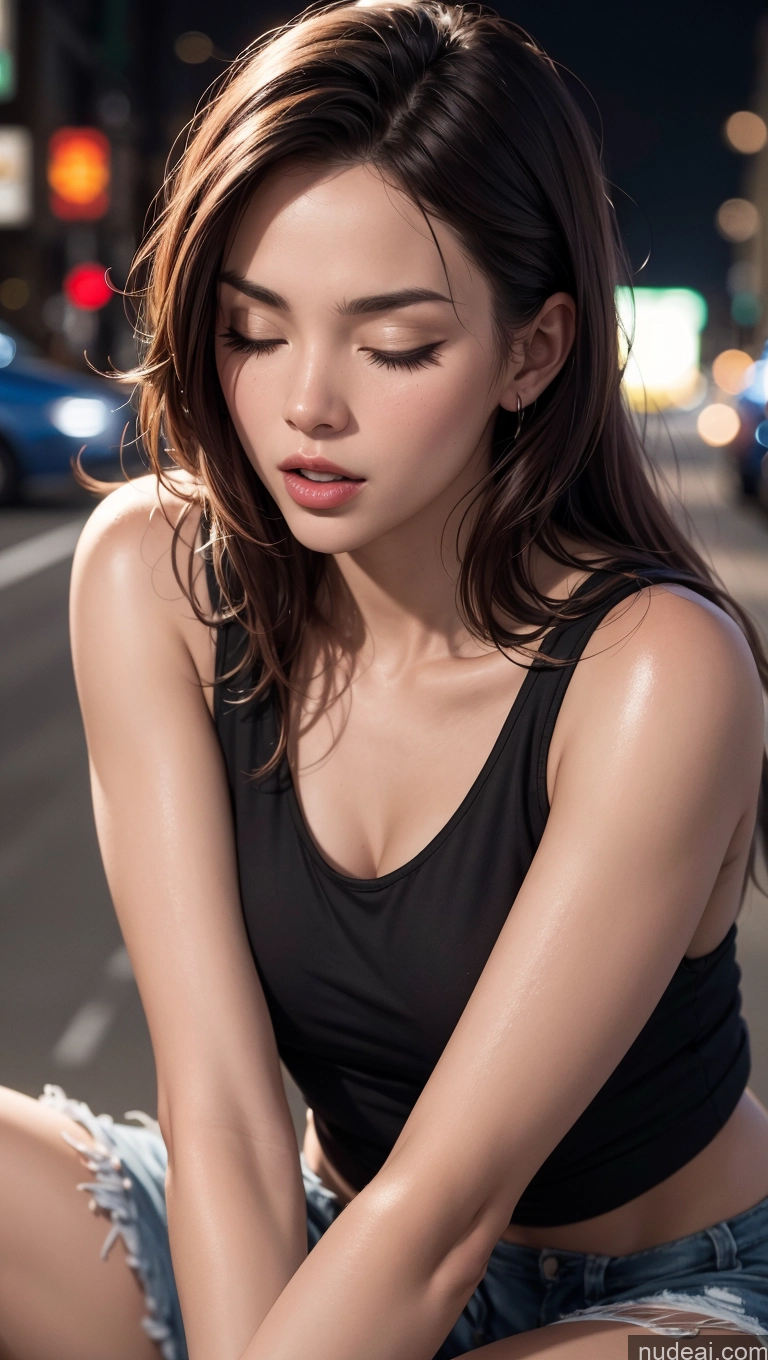related ai porn images free for Close-up View Street Dark Lighting Ginger Straight Bomber Tank Top Serious Orgasm