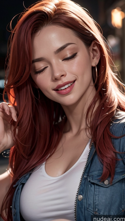 related ai porn images free for Close-up View Street Ginger Tank Top Orgasm Jacket Long Hair Dark Lighting