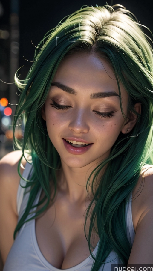related ai porn images free for Close-up View Street Tank Top Orgasm Jacket Long Hair Dark Lighting Green Hair