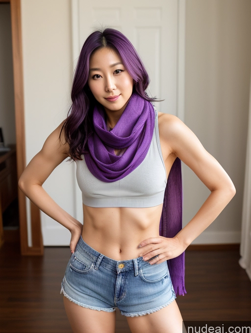 related ai porn images free for Model Small Ass Skinny 30s Purple Hair Korean Front View Partially Nude Polo Daisy Dukes Scarf