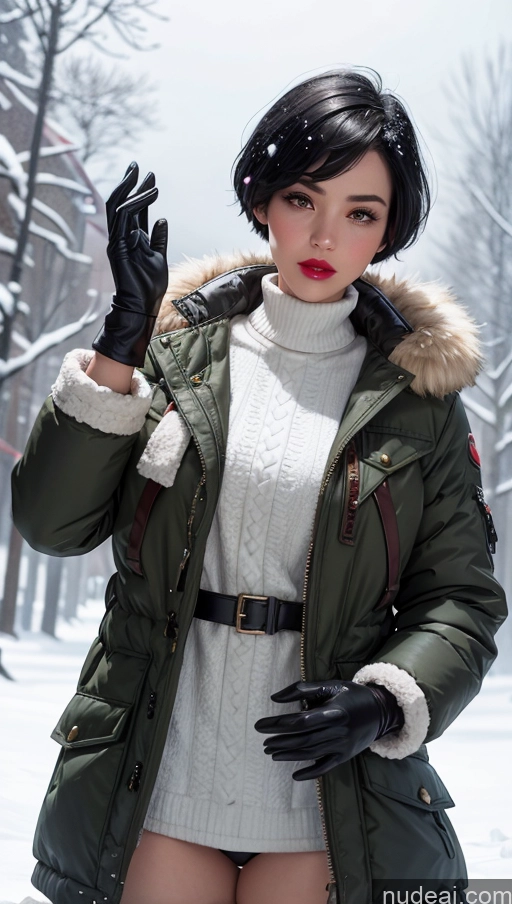 related ai porn images free for Parka Snow Short Hair Fur Gloves Black Hair Lipstick