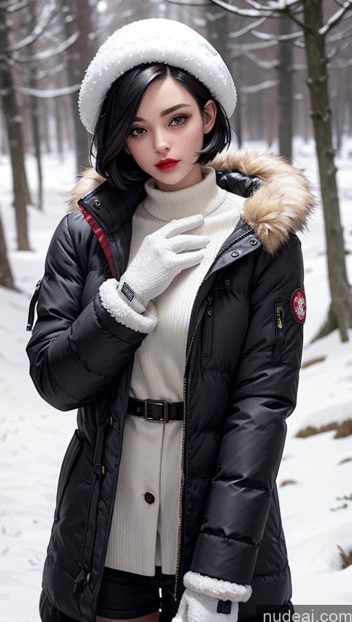 related ai porn images free for Parka Snow Short Hair Fur Gloves Black Hair Lipstick