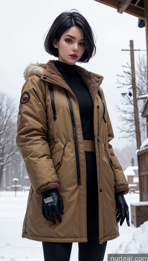 related ai porn images free for Parka Snow Short Hair Fur Gloves Black Hair Lipstick Serious Indian