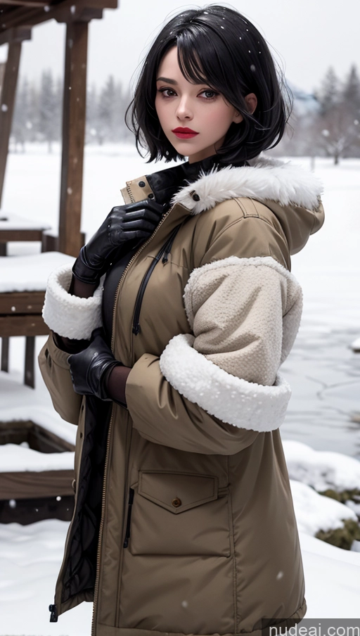 related ai porn images free for Parka Snow Short Hair Fur Gloves Black Hair Lipstick Serious Indian