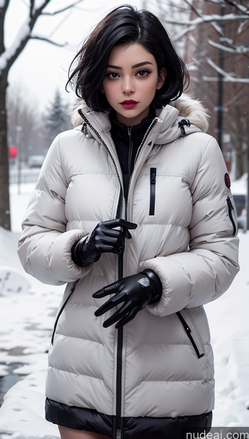 related ai porn images free for Parka Snow Short Hair Fur Gloves Black Hair Lipstick Serious Indian