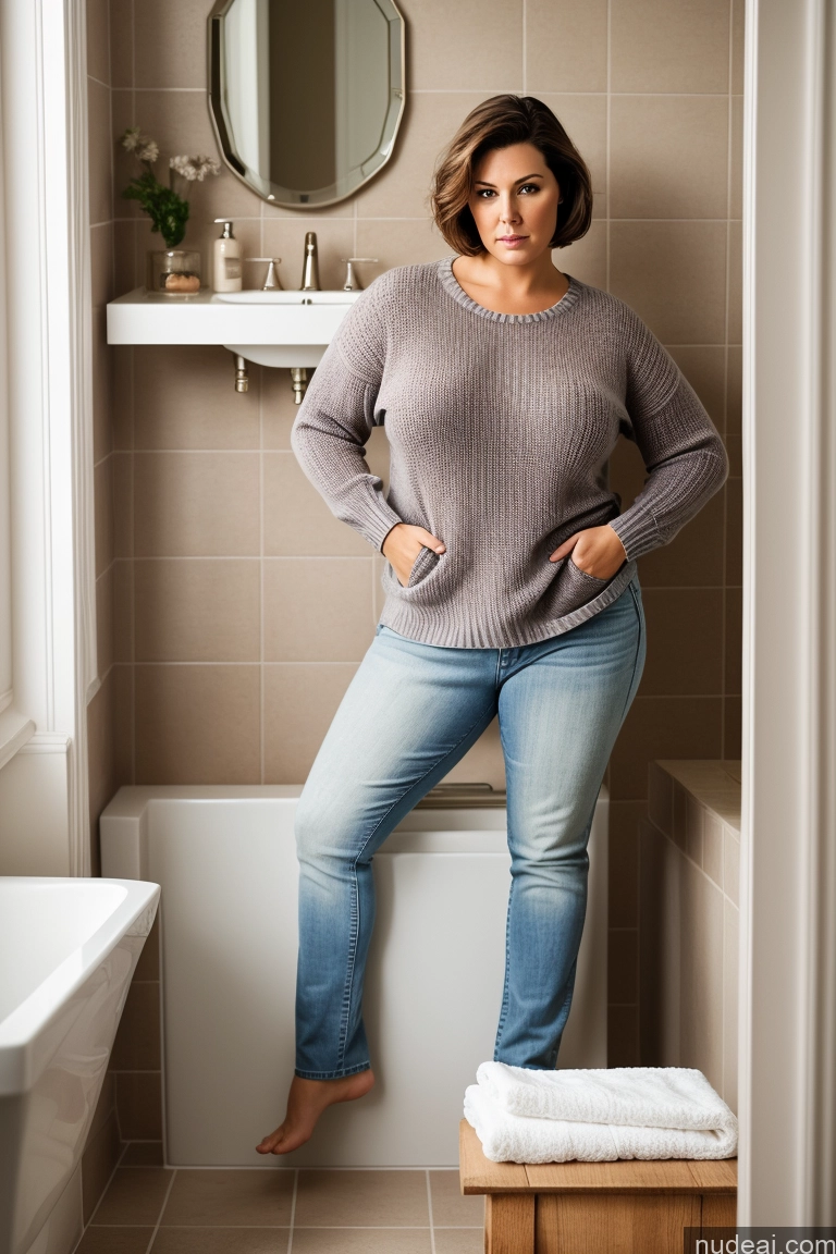 related ai porn images free for Woman Chubby 40s Serious Brunette Bobcut French Bathroom Sweater Jeans
