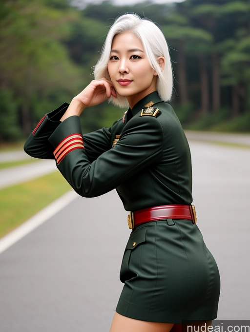 related ai porn images free for Model Small Ass Skinny 30s Korean White Hair Military Front View