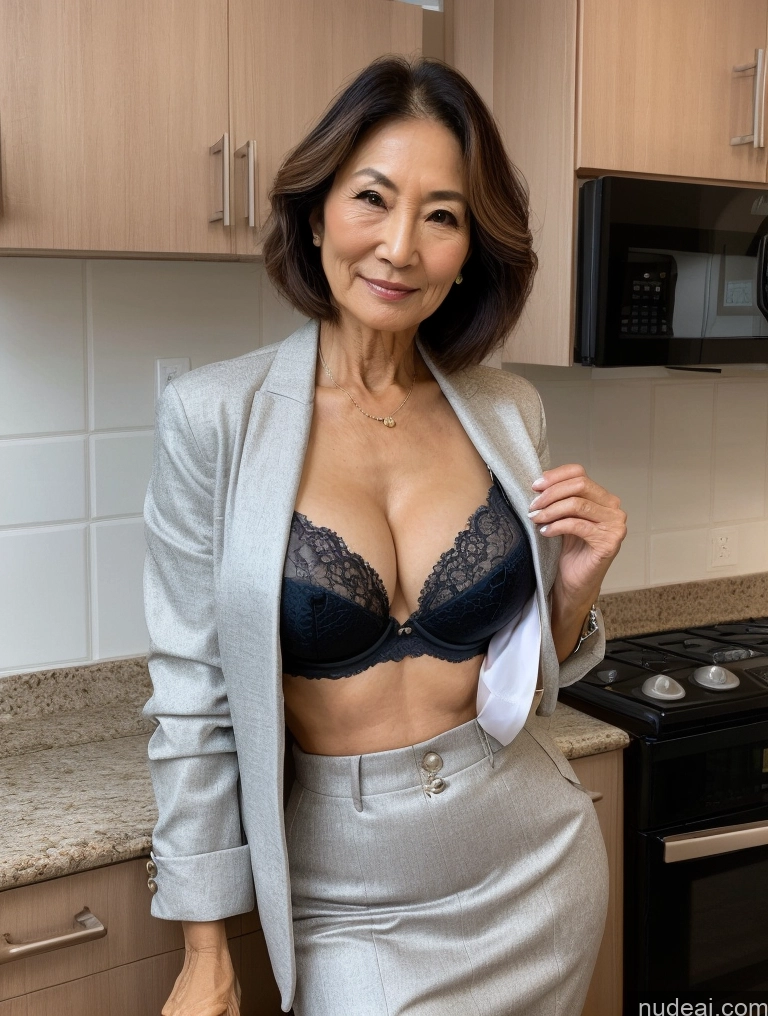 related ai porn images free for Milf Two Perfect Boobs Beautiful Perfect Body 70s Bobcut Japanese Kitchen Bra Jacket Professor Stylish Suit Cleavage Detailed Sexy Face