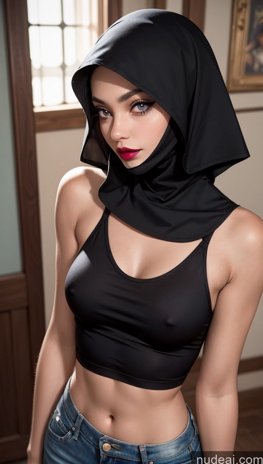related ai porn images free for Egyptian Close-up View Small Tits Skinny Lipstick Niqab Jeans Tank Top