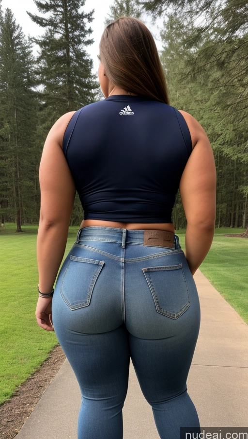 ai nude image of a woman in a black top and jeans walking down a path pics of Athlete Big Ass Big Hips Jeans