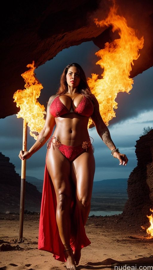 ai nude image of arafed woman in a red bikini and a red cape holding a flaming torch pics of Milf Huge Boobs Beautiful Tattoos Muscular Thick 60s Seductive Film Photo Detailed Sexy Face Big Hips Tall Big Ass Hell Ginger Jumping Indian Bikini Long Skirt Lipstick Dark Skin Front View